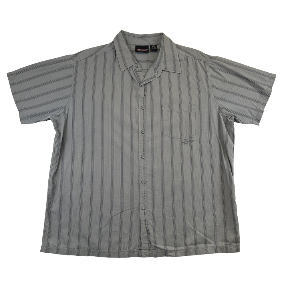 Dickies Shirt Mens 2XL Gray Stripe Short Sleeve Button Up Pocket Workwear Casual